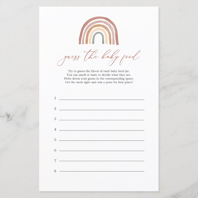 Papier Rainbow Baby shower Devine Le Jeu De Nourriture Bé (Devant)