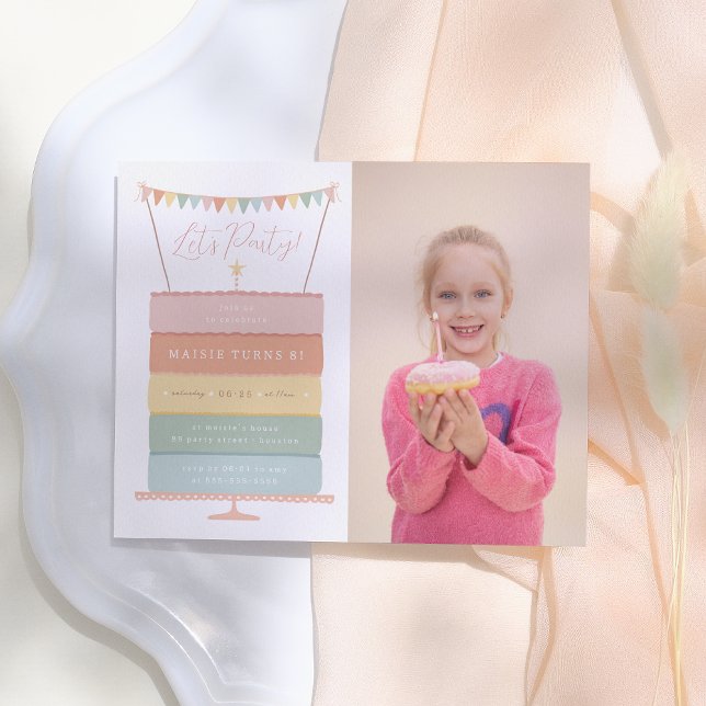 Papier Rainbow Cake Girl Budget Photo Anniversaire (Créateur téléchargé)