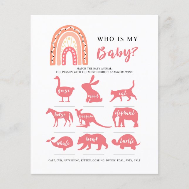 Papier Rainbow Who is My Baby, Baby shower Game (Devant)