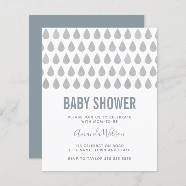 Papier Raindrop Baby shower d'aquarelle bleu foncé dans (Devant / Derrière)