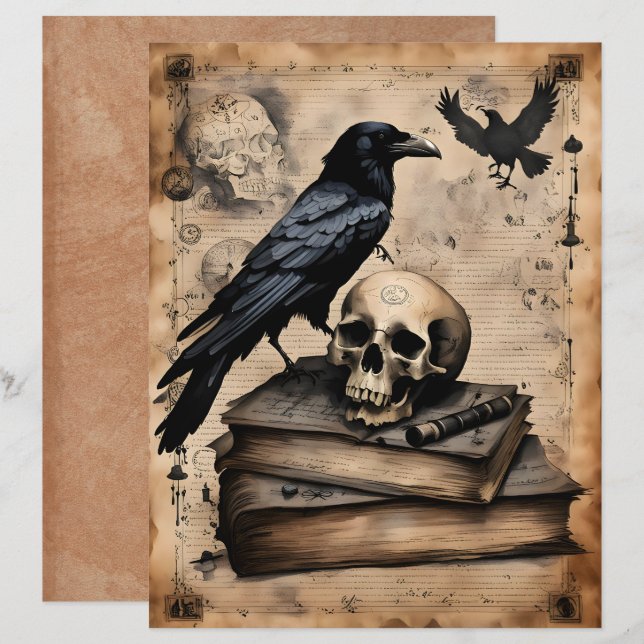 Papier Raven and Skull Magic Scrapbook Paper (Devant / Derrière)