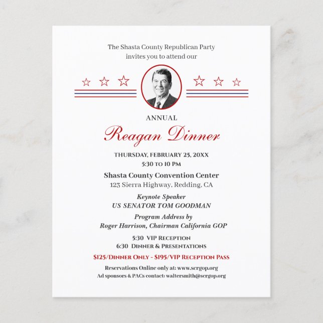 Papier Reagan Dîner Politique Collecte de fonds Invitatio (Devant)