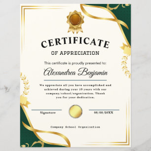Papier Réalisation Apprécier Gold Blue Certificat