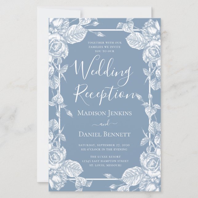 Papier Réception De Mariage Floral Bleu Dusty Budget (Devant)