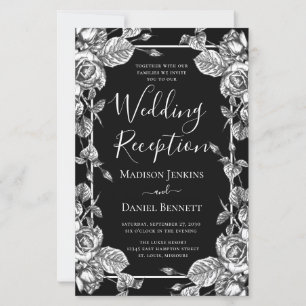Papier Réception De Mariage Floral Noir Élégant Budget