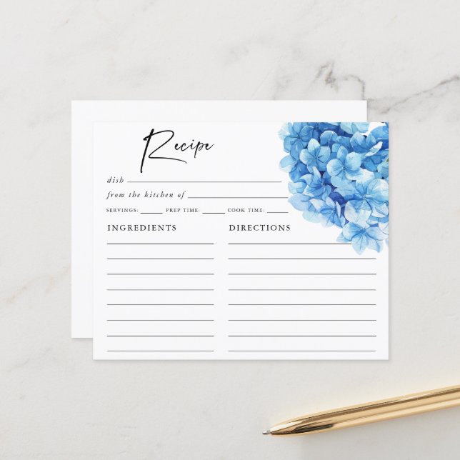 Papier Réception de Mariage Florale avec Hydrangea Bleu R (Devant/Arrière en situation)