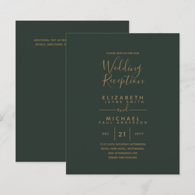 Papier Réception de mariage moderne Olive Green Gold Budg (Devant / Derrière)