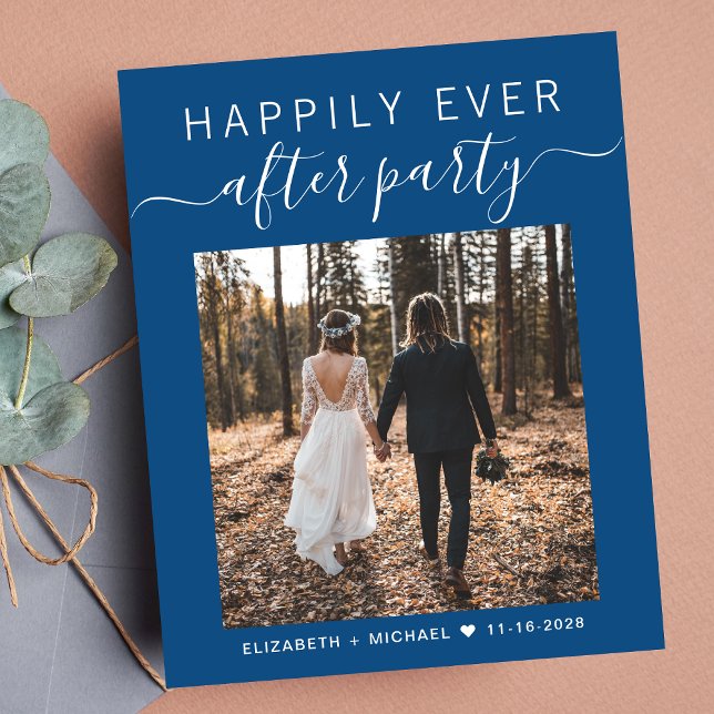 Papier Réception de mariage QR Code Photo Blue Invitation (Your love story deserves a grand celebration!)