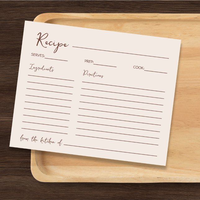 Papier Recette Brown Chic manuscrite Pour La Mariée (Handwritten Chic Brown Recipe For The Bride)