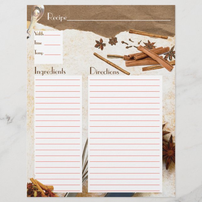Papier Recette cannelle et épices Insertion (Devant)