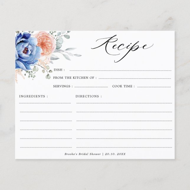 Papier Recette de Baby Shower Mariage Bleu Nuit Poussiére (Devant)