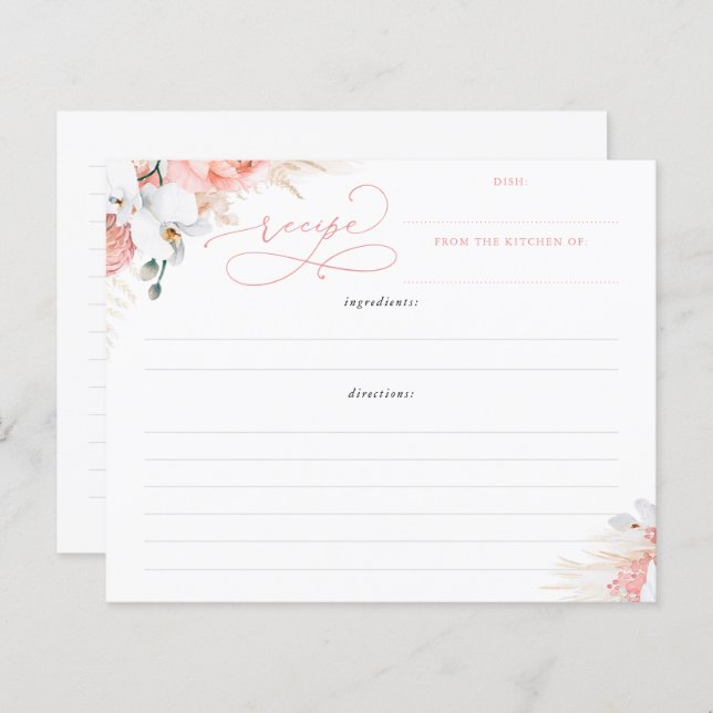 Papier Recette de Fête des mariées Boho rose doux (Devant / Derrière)