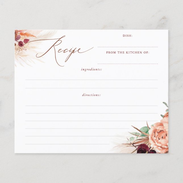 Papier Recette de Fête des mariées de Boho Floral Terraco (Devant)