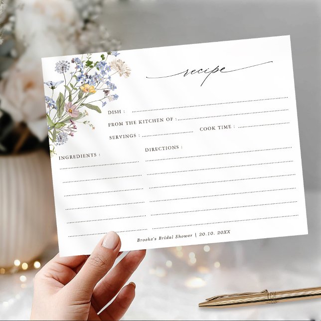 Papier Recette de Fête des mariées Fleur sauvage de print (Colorful Spring Wildflower meadow garden floral  Bridal Shower Recipe card)