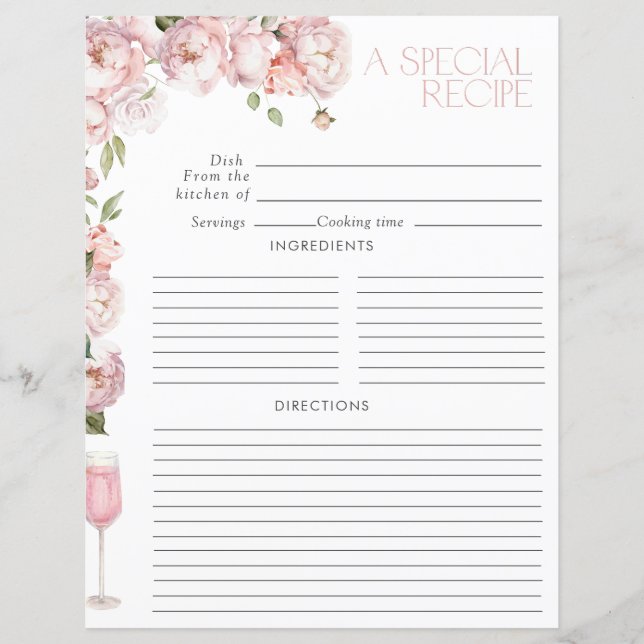 Papier Recette de Fête des mariées florale rose moderne (Devant)