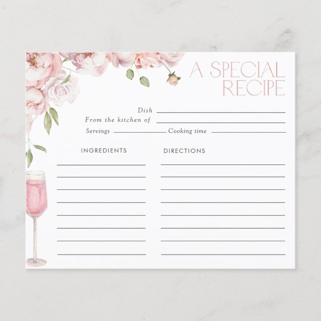 Papier Recette de Fête des mariées florale rose moderne (Devant)