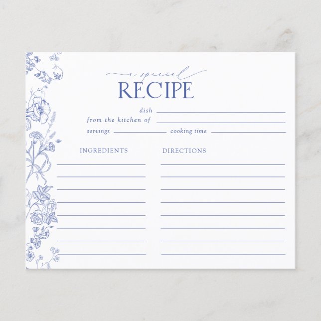 Papier Recette de la nuptiale de Floral Bleu & Blanc Vict (Devant)
