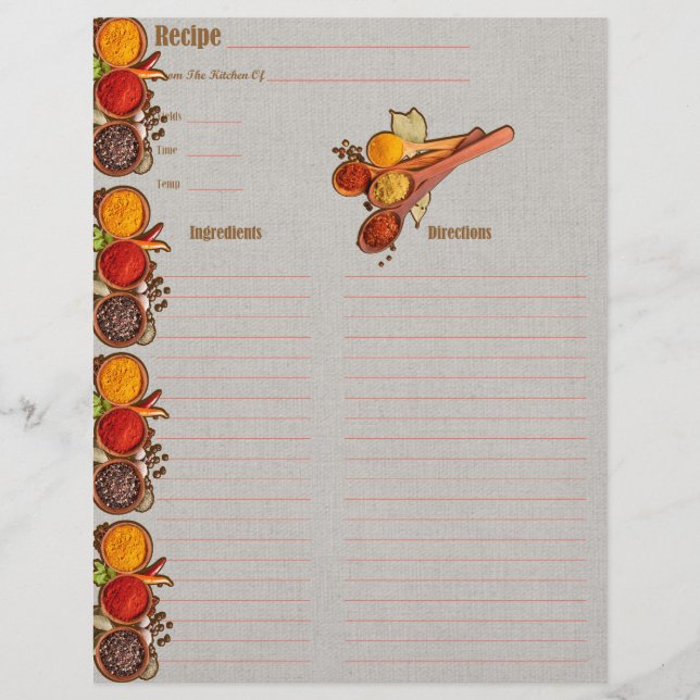 Papier Recette épices de cuisine Insertion-Arrière - plan (Devant)