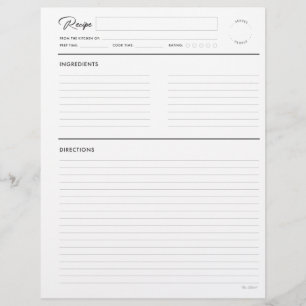 Papier Recette lin avec notes Format Lettre blanche moder