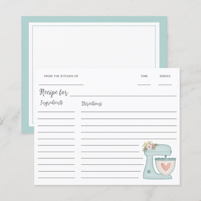 Papier Recette Mixer Stand de cuisine bleue (Devant / Derrière)