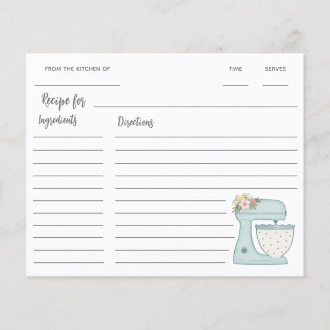 Papier Recette Mixer Stand de cuisine bleue (Devant)
