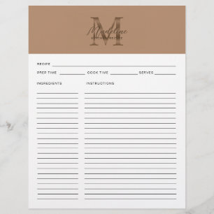 Papier Recette Monogramme Or Métallisé Taupe Script