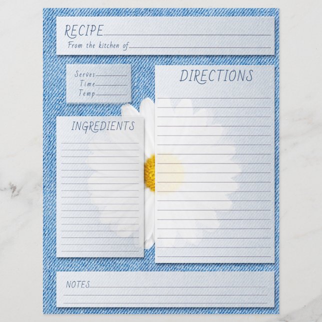 Papier Recettes Cahier de Recettes Insérer Jeans Daisy Ca (Devant)