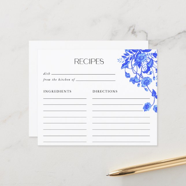 Papier Recettes de Fête de Fiançailles Florales Toile Ble (Devant/Arrière en situation)