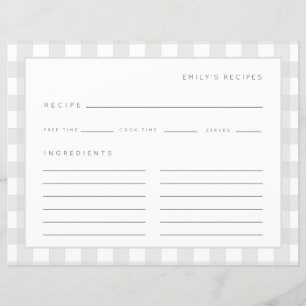Papier Recettes En vichy Motif Gris et blanc Recette Card