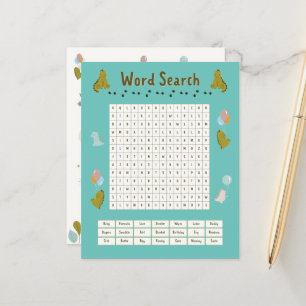 Papier Recherche de mots Baby shower Dinosaur