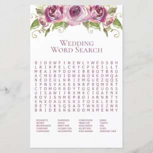 Papier Recherche de mots de mariage aux roses lavande