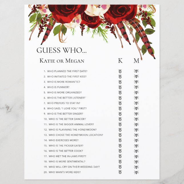 Papier Recherche de mots de mariage LGBTQ Boho Roses roug (Devant)