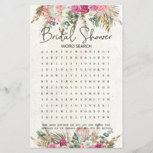 Papier Recherche de mots jeu de Baby Shower Pastel Boho N