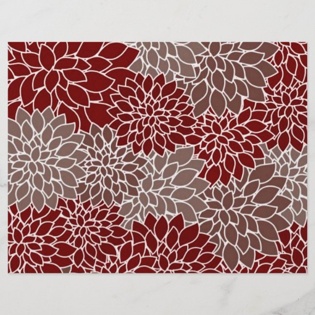Papier Red and silver dahlias origami paper (Devant)