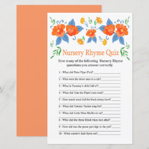 Papier Red flowers Nursery Rhyme Quiz jeu de baby shower