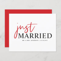 Red Handwriting Just Married Faire-part
