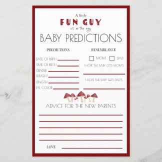 Papier Red Musroom Fun Guy Baby shower Prediction Jeu