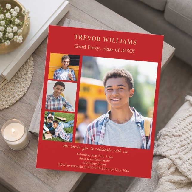 Papier Red photo Graduation Party invitation (Créateur téléchargé)