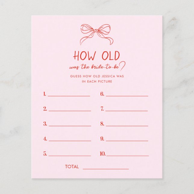 Papier Red Pink Hand Drawn Bow How Old Was the Bride Game (Devant)