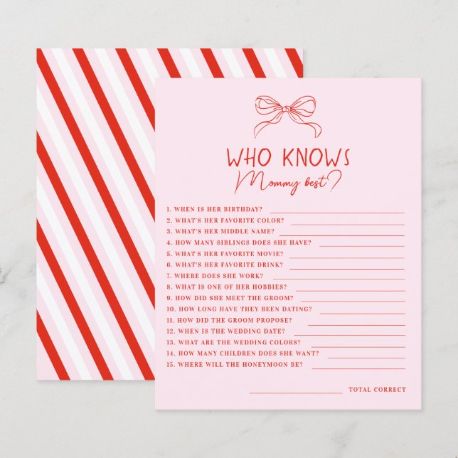 Papier Red Pink Hand Drawn Bow Who Knows Mommy Best Game (Devant / Derrière)