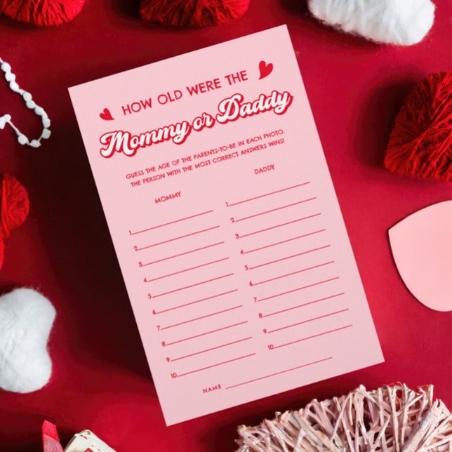 Papier Red Pink Valentines Baby shower Jeu Guess Age (Créateur téléchargé)