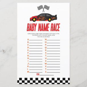 Papier Red Race Nom de voiture Course Baby shower Jeu