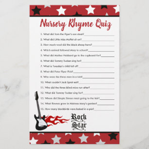 Papier Red Rock Star Baby shower Nursery Rhyme Quiz