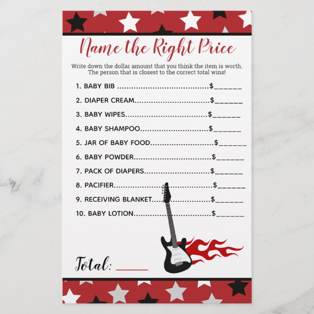 Papier Red Rock Star Rockabye Nom du jeu de douche de pri (Devant)