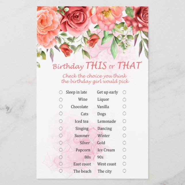 Papier Red Rose Anniversaire Ce ou Ce Jeu (Devant)