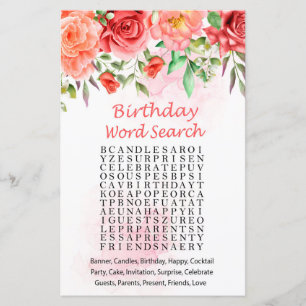 Papier Red Rose Anniversaire Mot de recherche Jeu