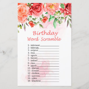 Papier Red Rose Anniversaire Mot Scramble Jeu