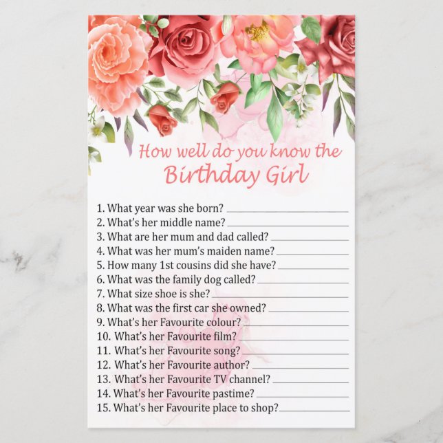 Papier Red Rose Comme tu connais bien la fille d'annivers (Devant)