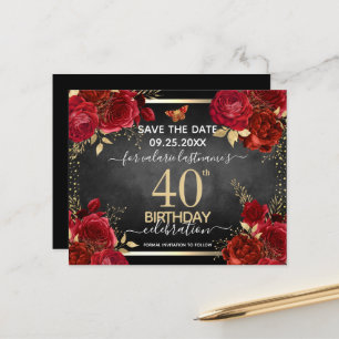 Papier Red Roses 40e anniversaire Enregistrer la date Bud