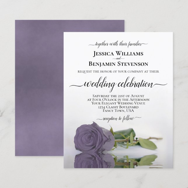 Papier Reflet Dusty Purple Rose BUDGET de mariage Invitat (Devant / Derrière)